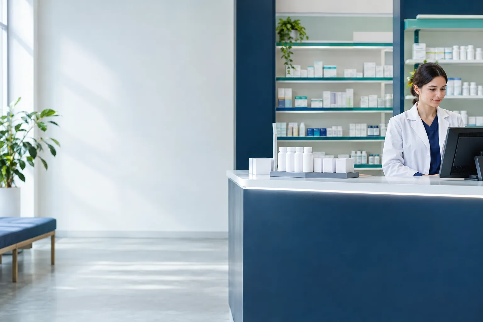 CBS Pharmacy counter with a pharmacist